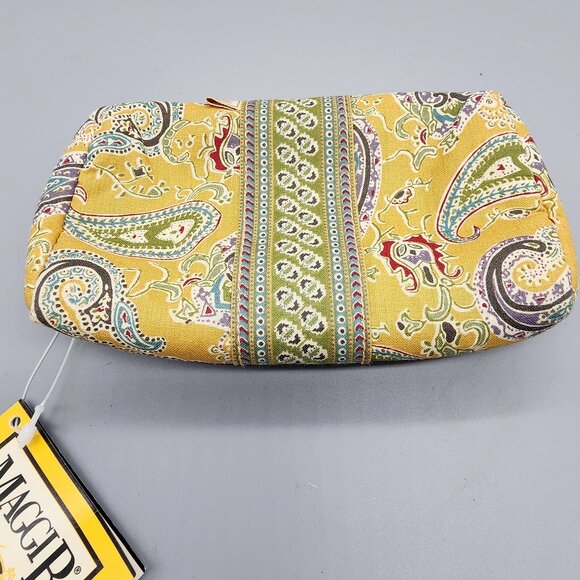 MAGGI B Framed Makeup Bag 6"x3.5" Paisley Print Yellow Vintage Style GANZ - Picture 3 of 10